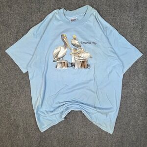 Vintage Hanes Longboat Key Pelican T Shirt Blue XXL Single Stitch Florida 90s